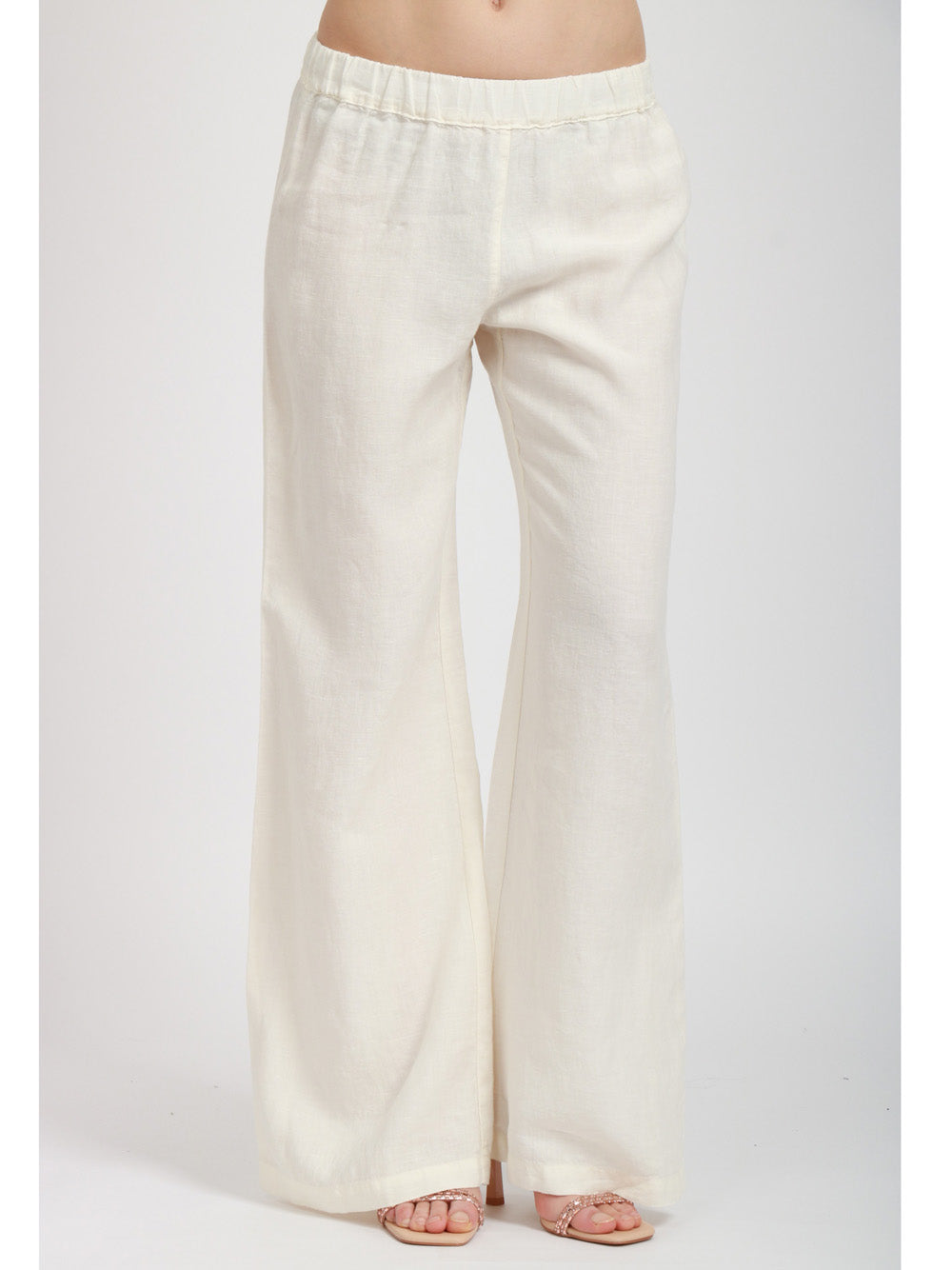 120% Lino Pantalone palazzo in lino con elastico in vita panna Panna