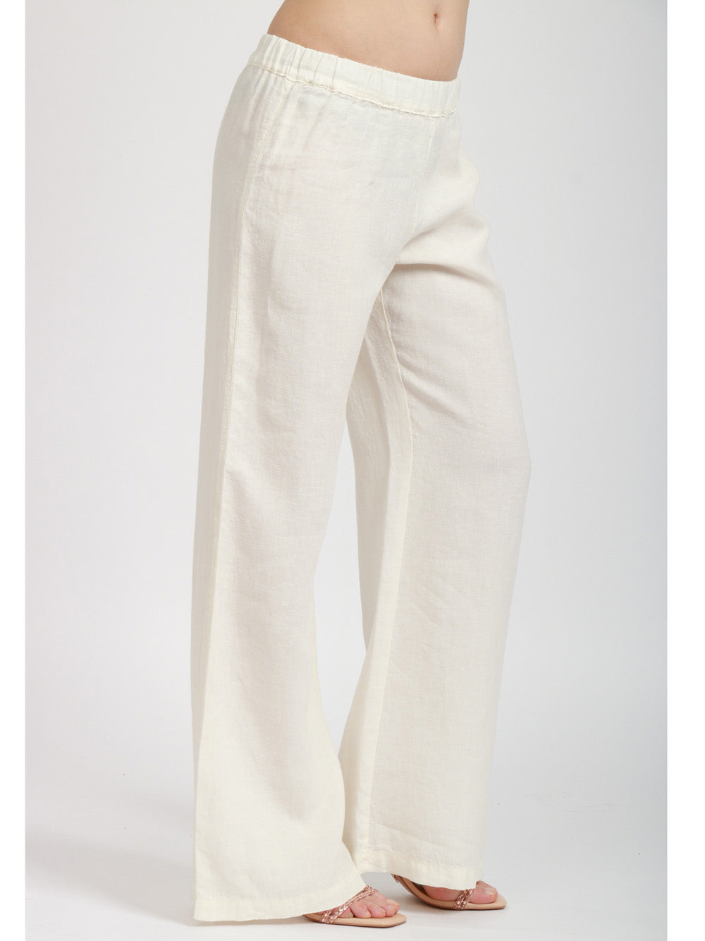 120% Lino Pantalone palazzo in lino con elastico in vita panna Panna