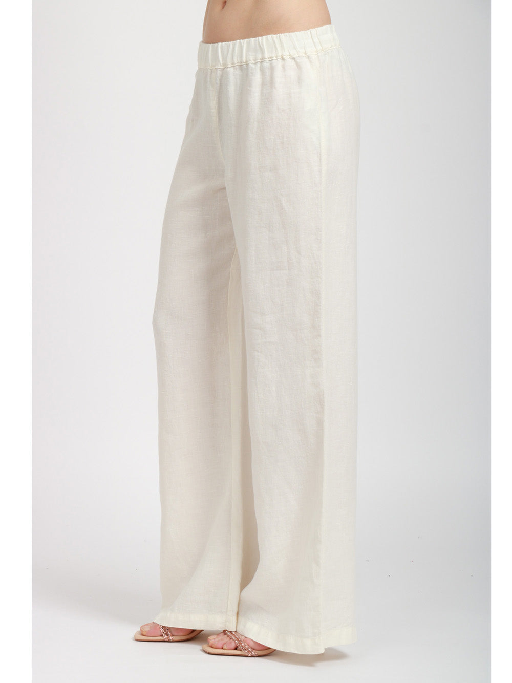 120% Lino Pantalone palazzo in lino con elastico in vita panna Panna