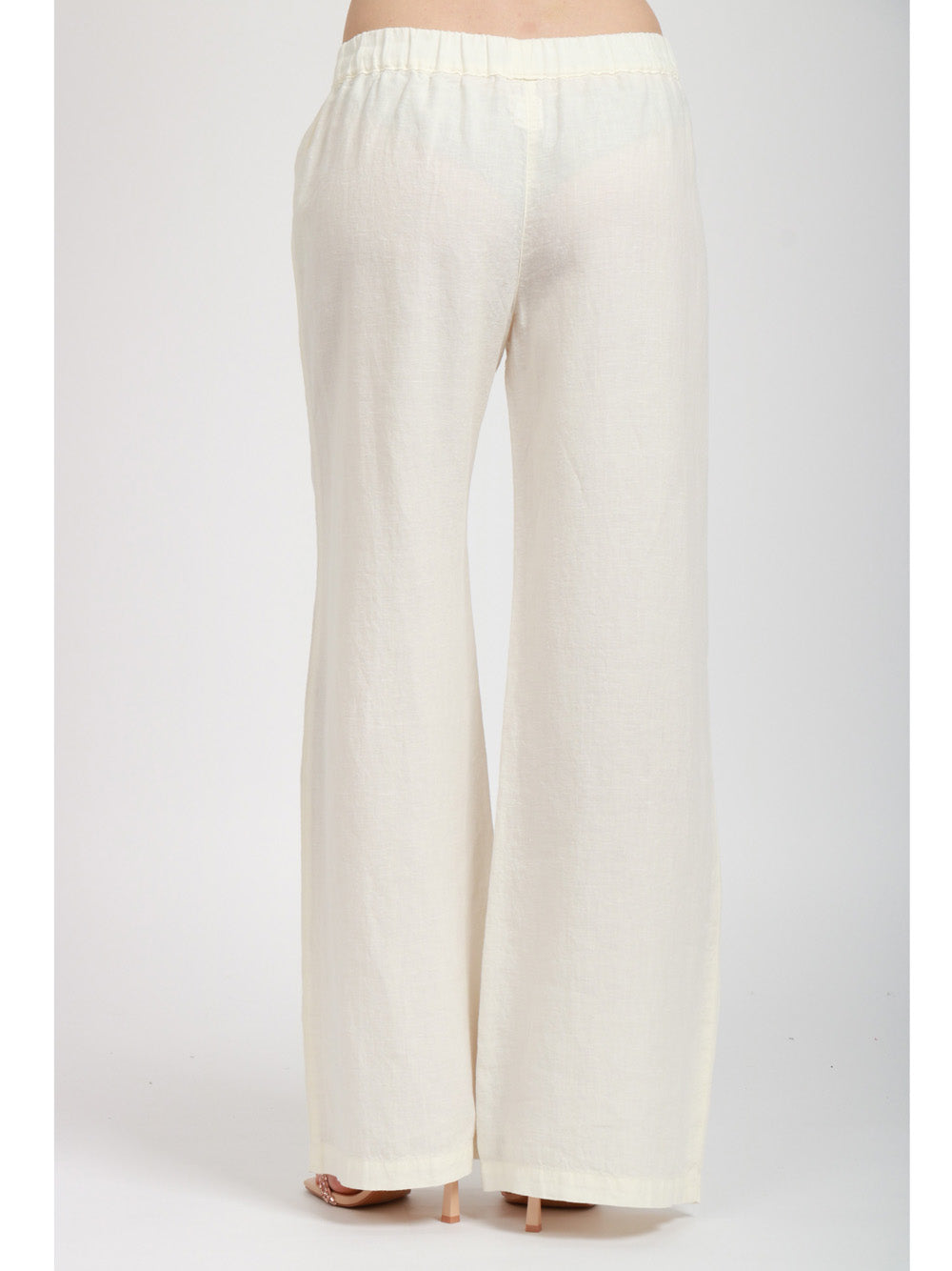 120% Lino Pantalone palazzo in lino con elastico in vita panna Panna
