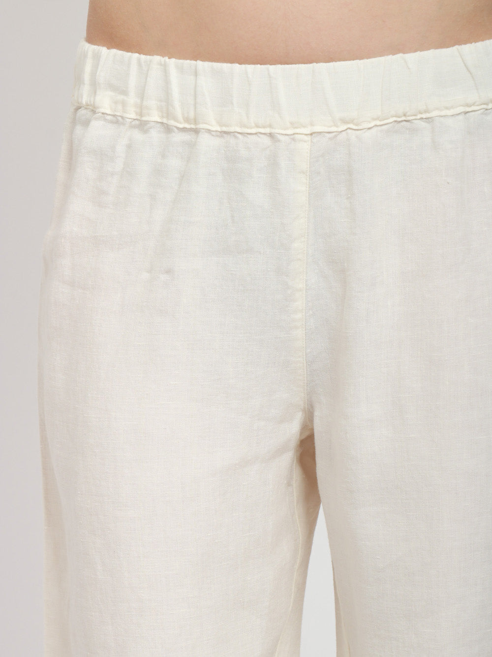 120% Lino Pantalone palazzo in lino con elastico in vita panna Panna