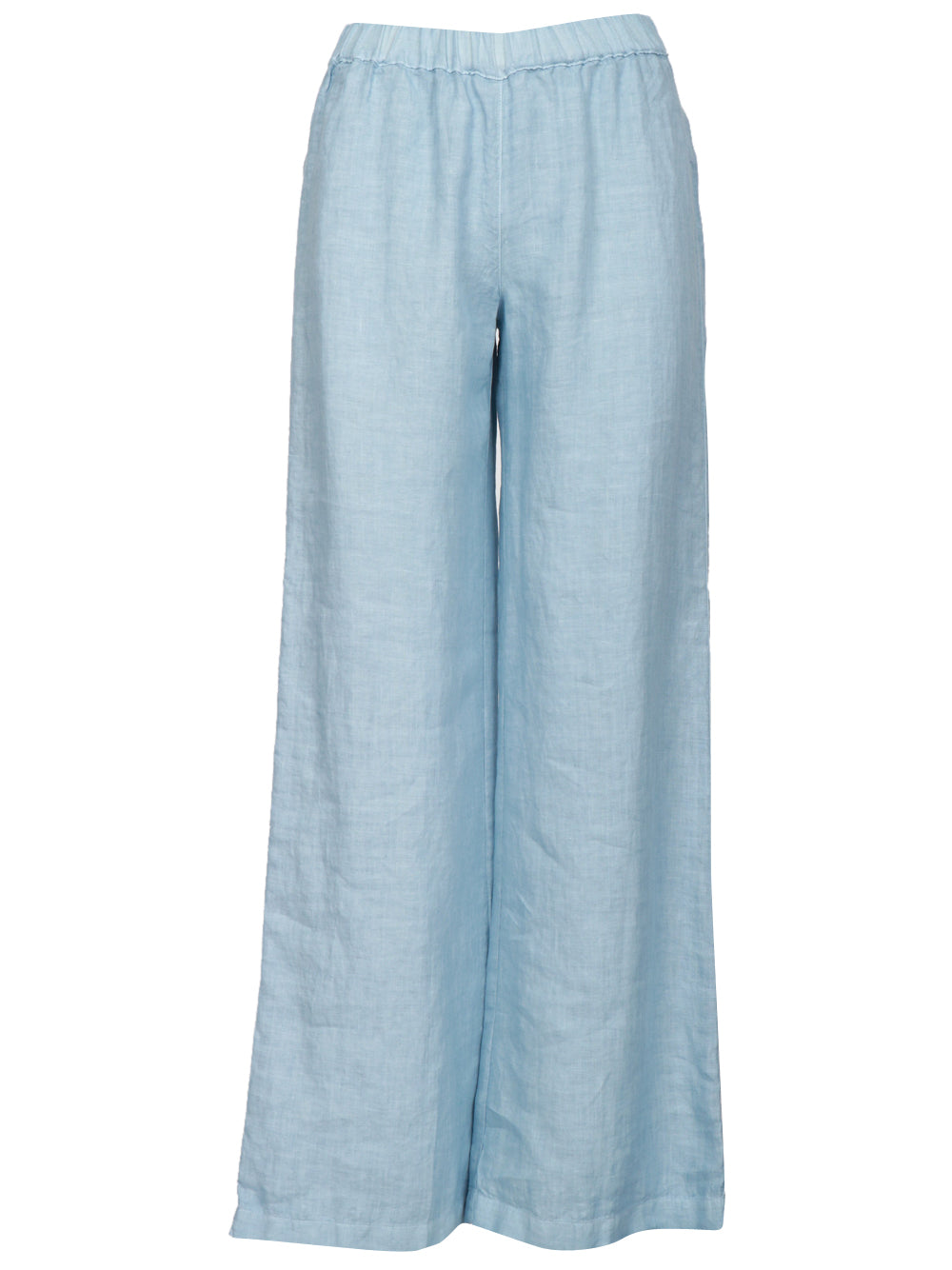 120% Lino Pantalone palazzo in lino con elastico in vita celeste Celeste