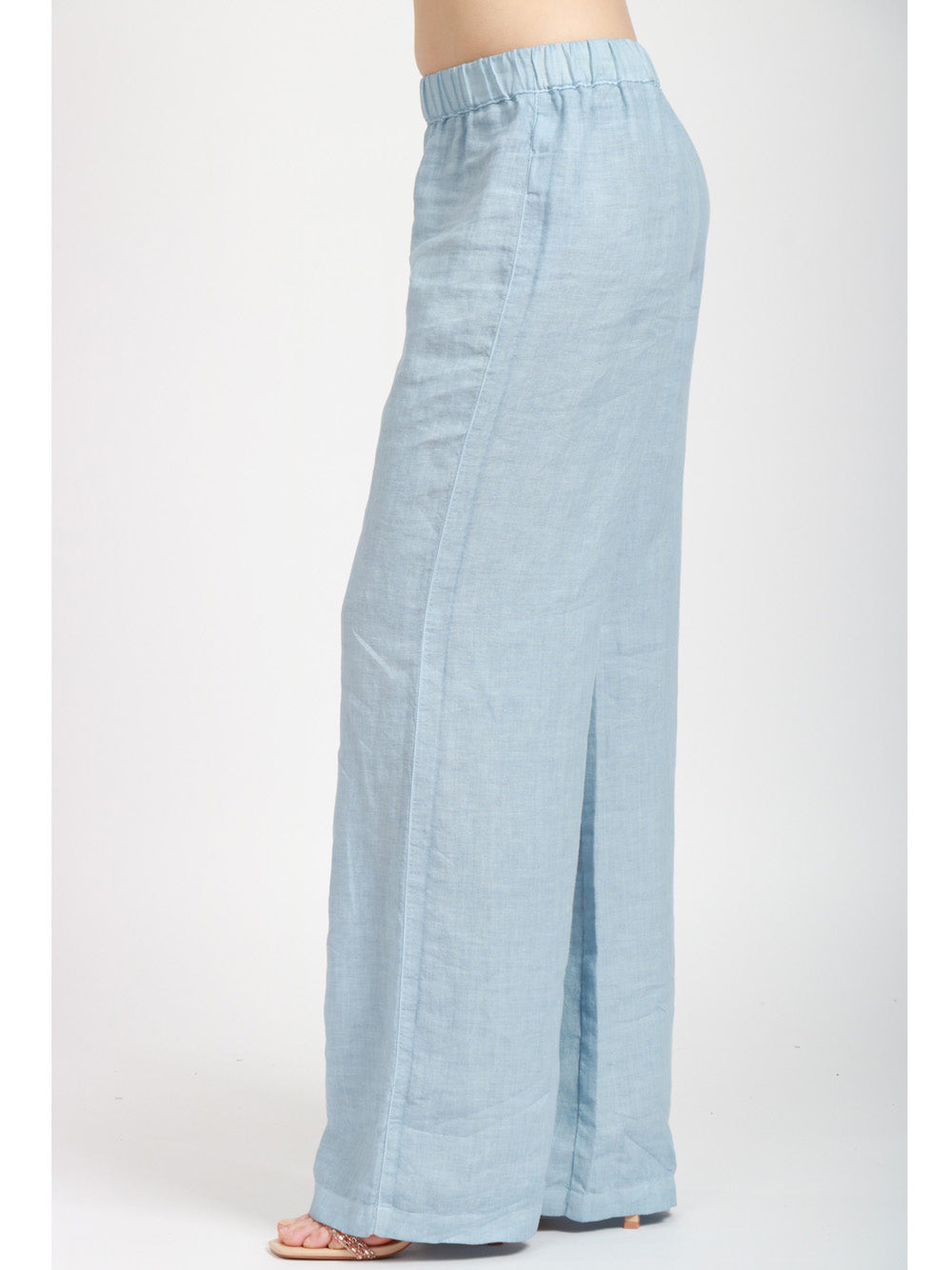 120% Lino Pantalone palazzo in lino con elastico in vita celeste Celeste