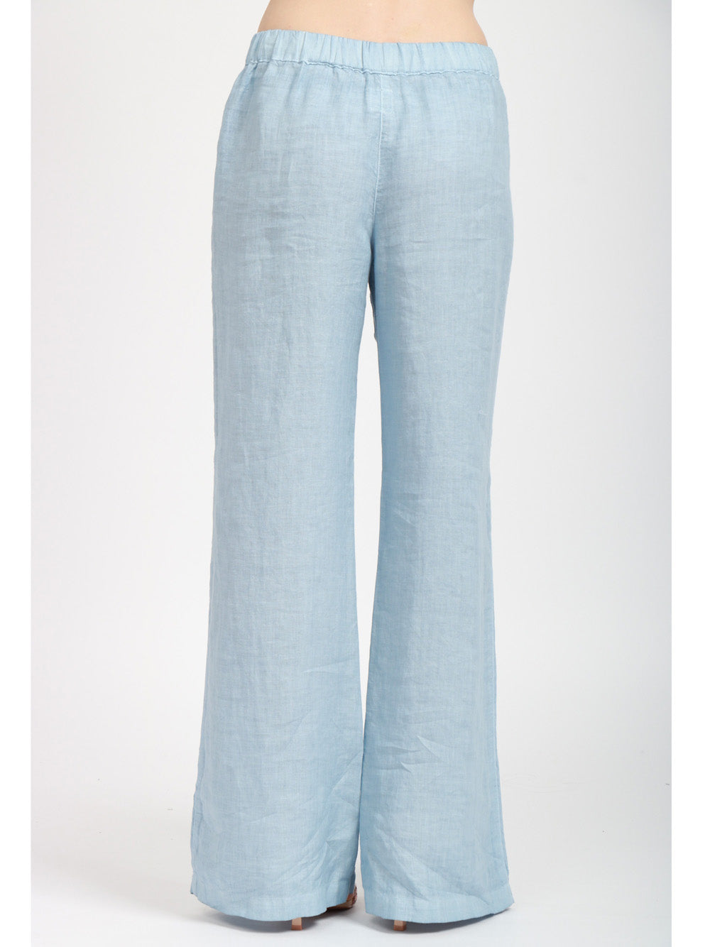 120% Lino Pantalone palazzo in lino con elastico in vita celeste Celeste