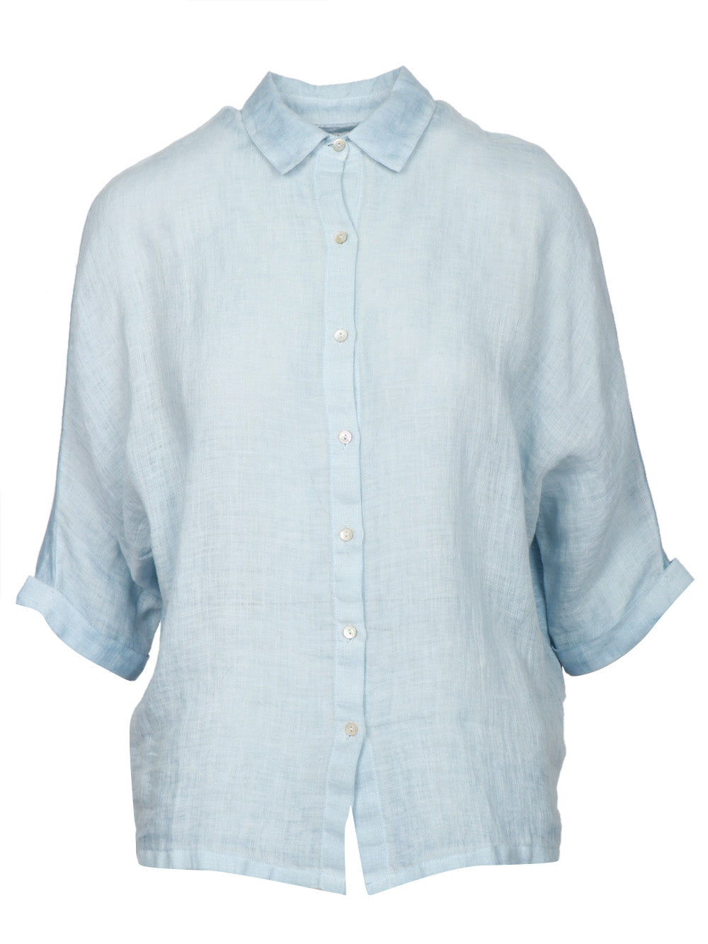 120% Lino Camicia Over in lino maniche a 3/4 celeste Celeste