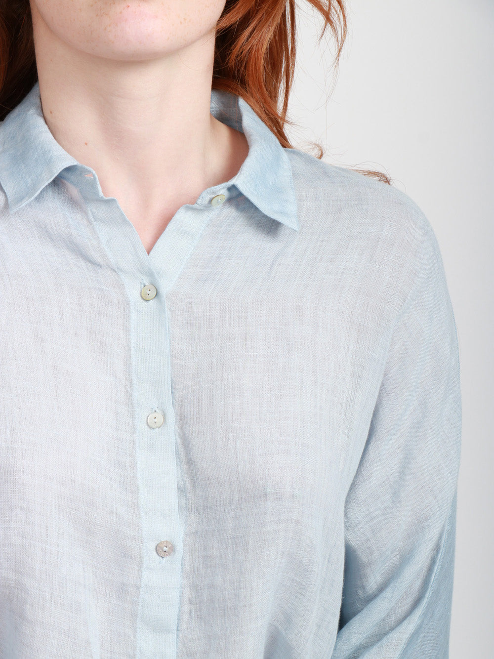 120% Lino Camicia Over in lino maniche a 3/4 celeste Celeste