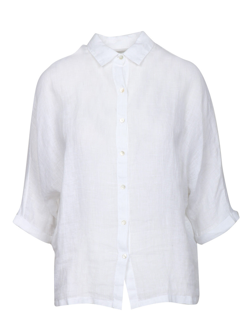 120% Lino Camicia Over in lino maniche a 3/4 Bianca Bianco