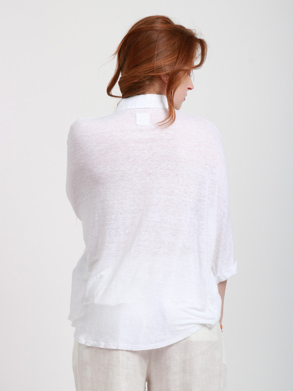 120% Lino Camicia Over in lino maniche a 3/4 Bianca Bianco