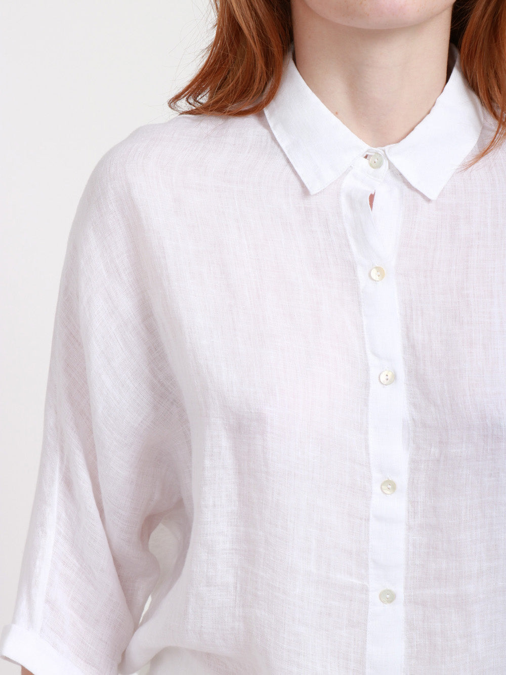 120% Lino Camicia Over in lino maniche a 3/4 Bianca Bianco