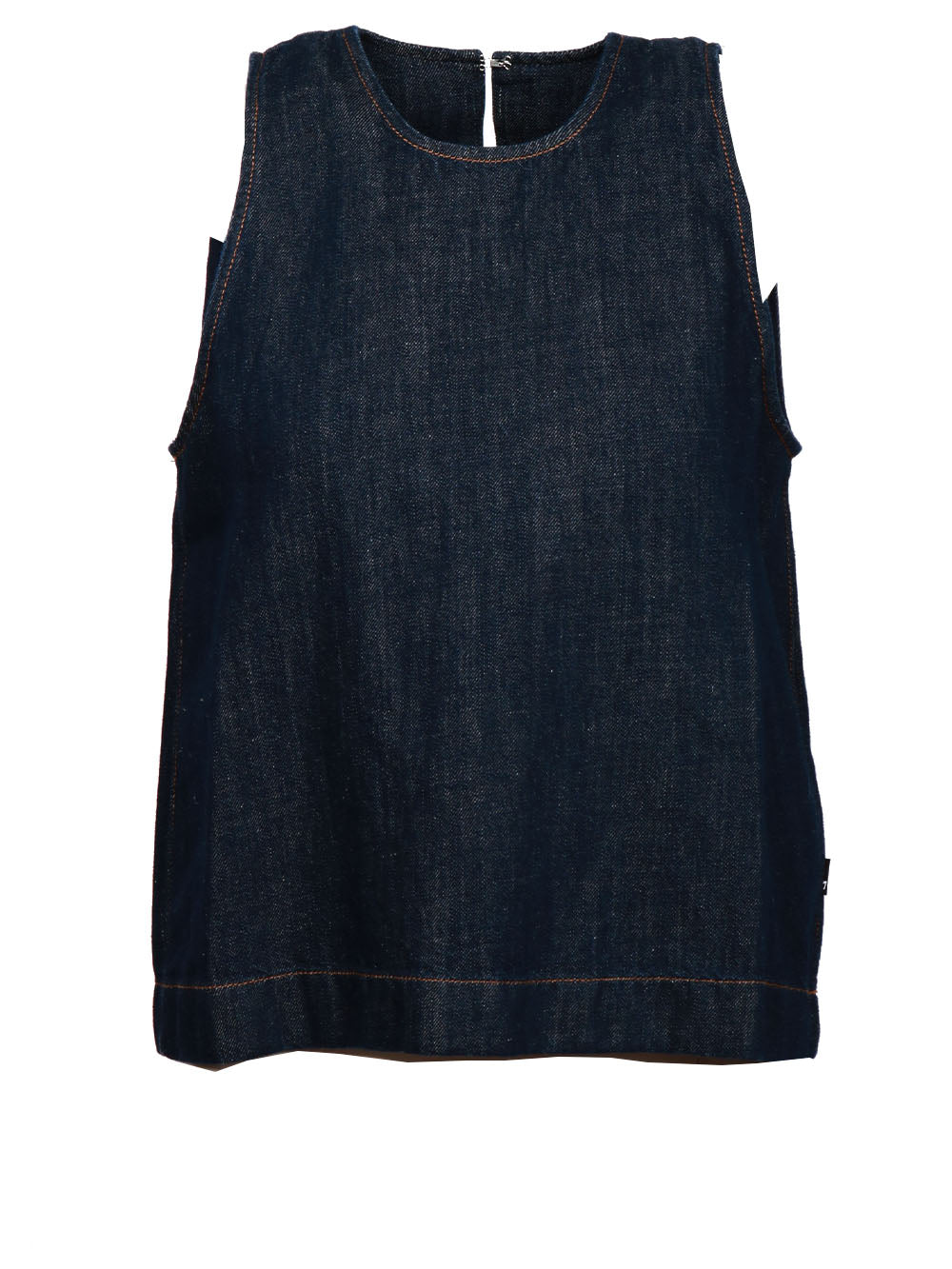 7 FOR ALL MANKIND Top Girocollo in Denim di Cotone e Lino Blu Scuro Denim scuro