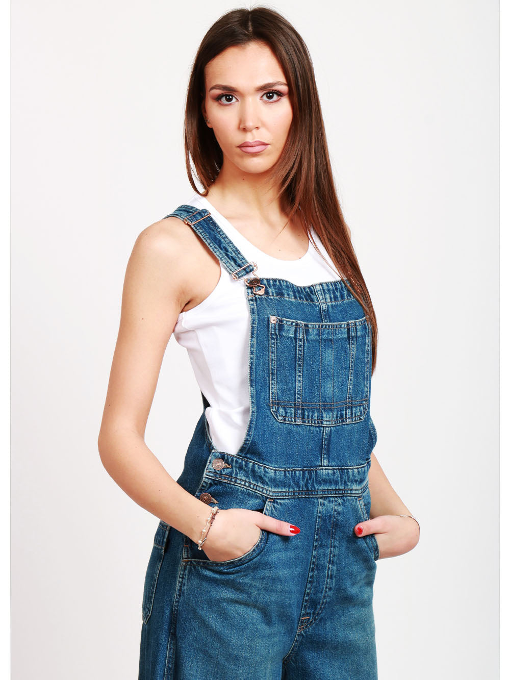 7 FOR ALL MANKIND Tuta Dungares Salopette in Denim Blu Denim Blu