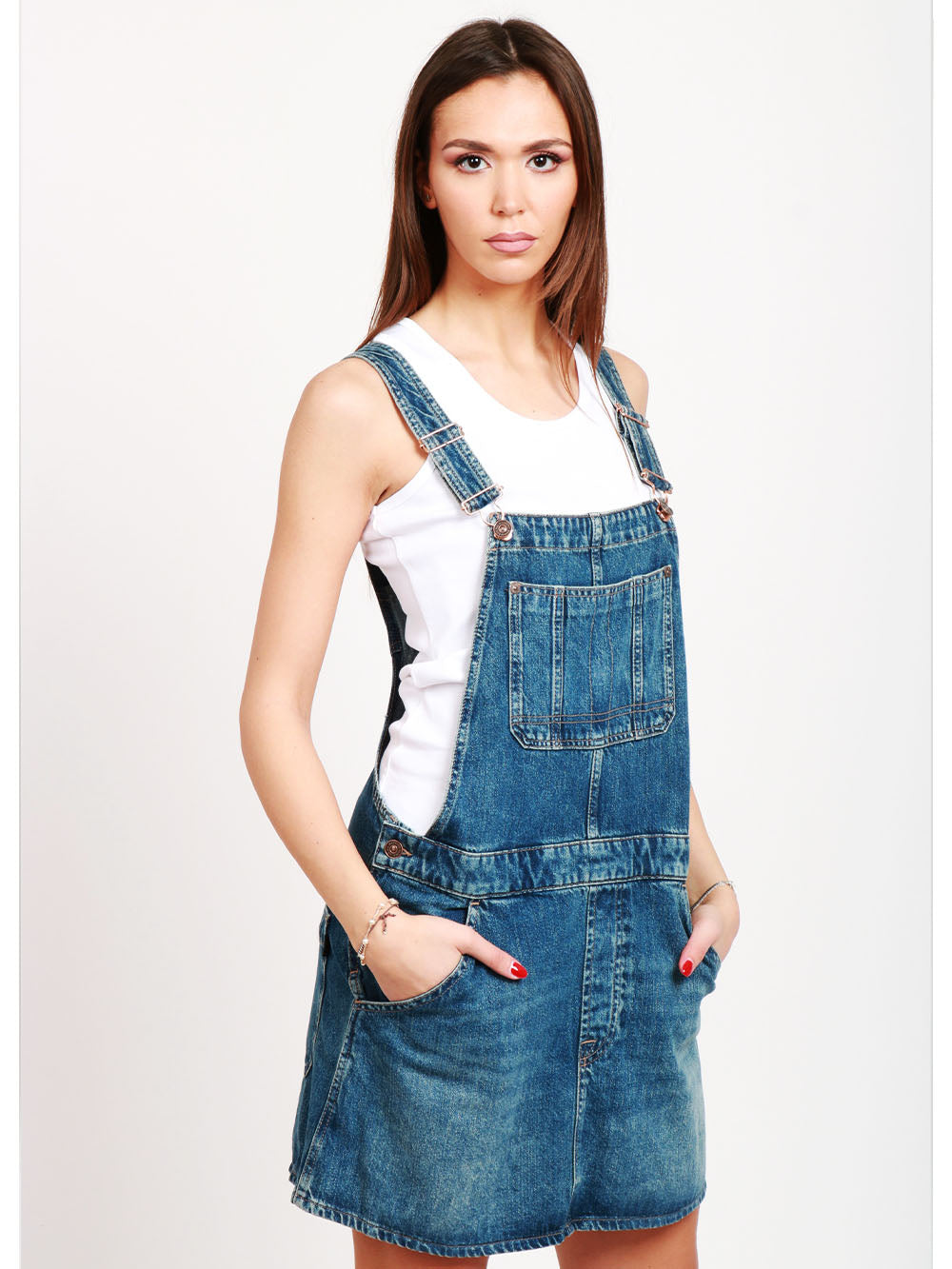 7 FOR ALL MANKIND Vestito Corto Dungares Salopette in Denim Blu Denim Blu