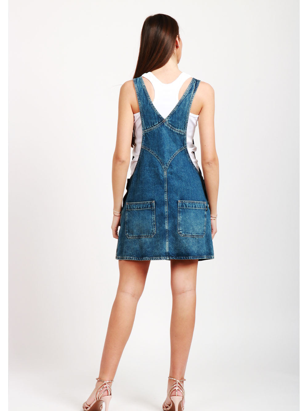 7 FOR ALL MANKIND Vestito Corto Dungares Salopette in Denim Blu Denim Blu
