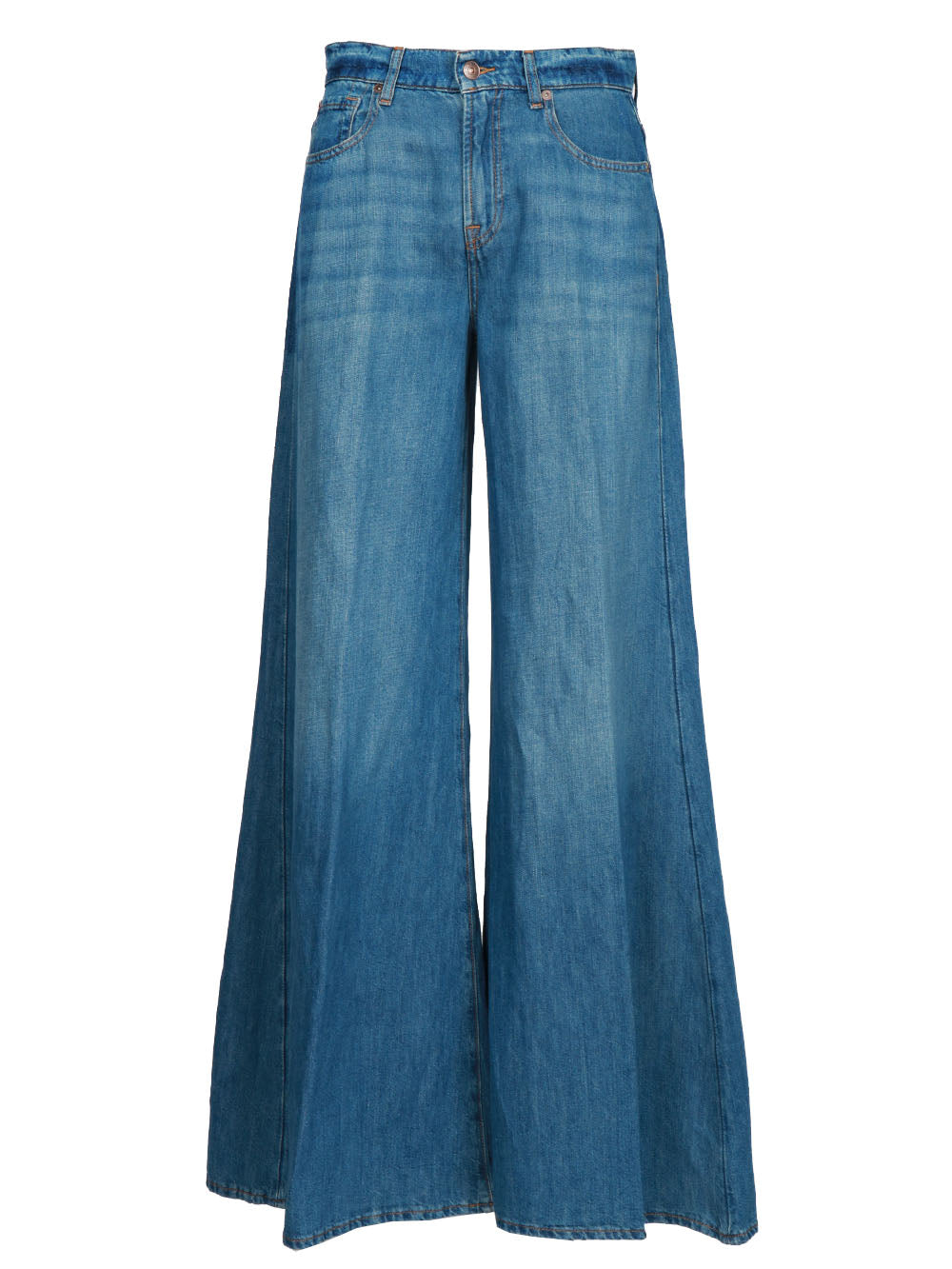 7 FOR ALL MANKIND Jeans Willow Palazzo in Denim Misto Lino Blu Denim