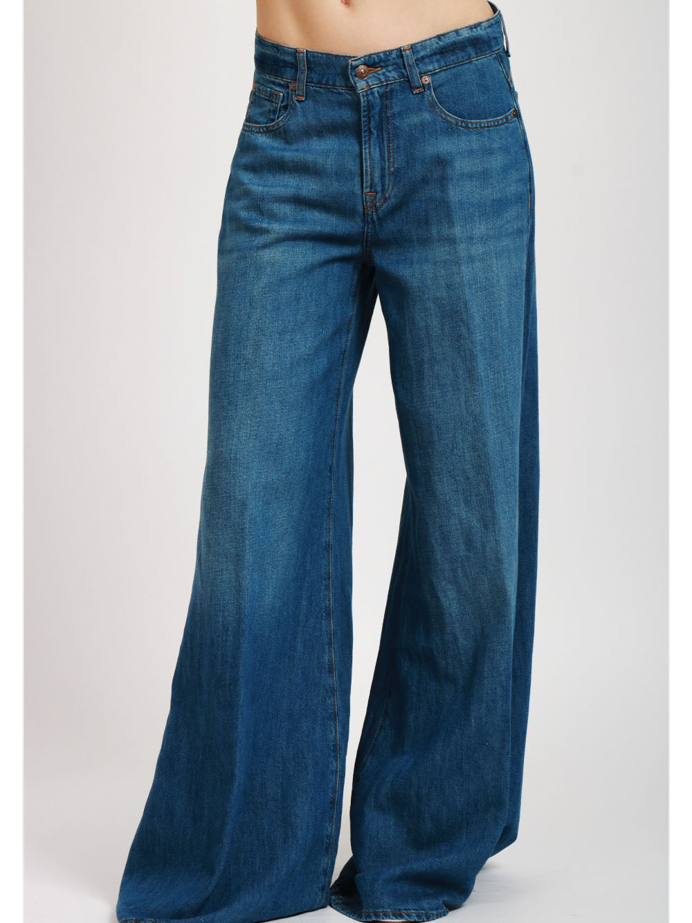 7 FOR ALL MANKIND Jeans Willow Palazzo in Denim Misto Lino Blu Denim