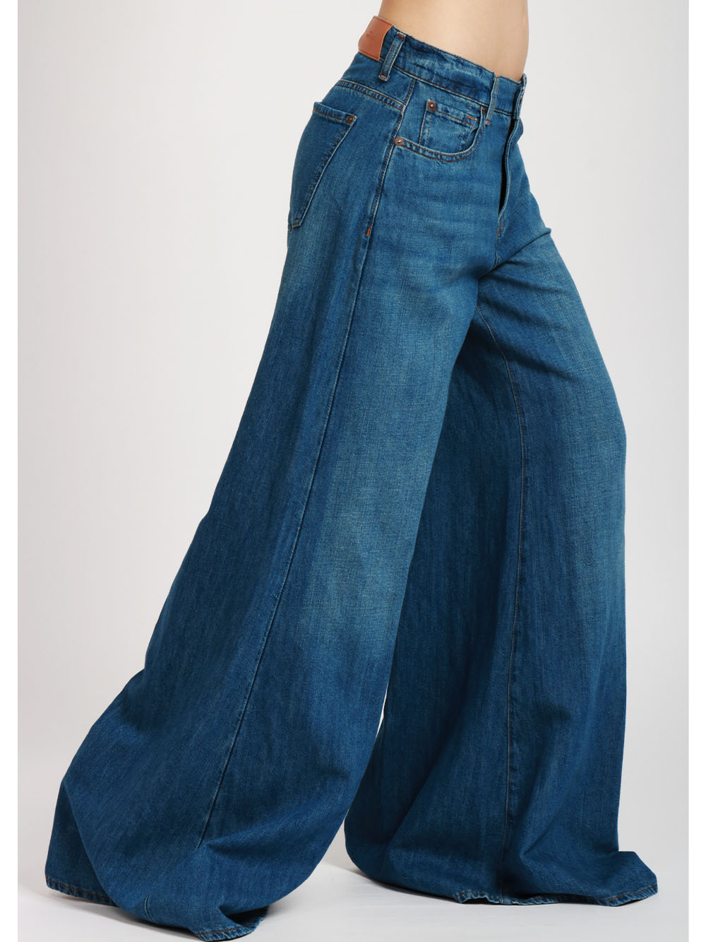 7 FOR ALL MANKIND Jeans Willow Palazzo in Denim Misto Lino Blu Denim