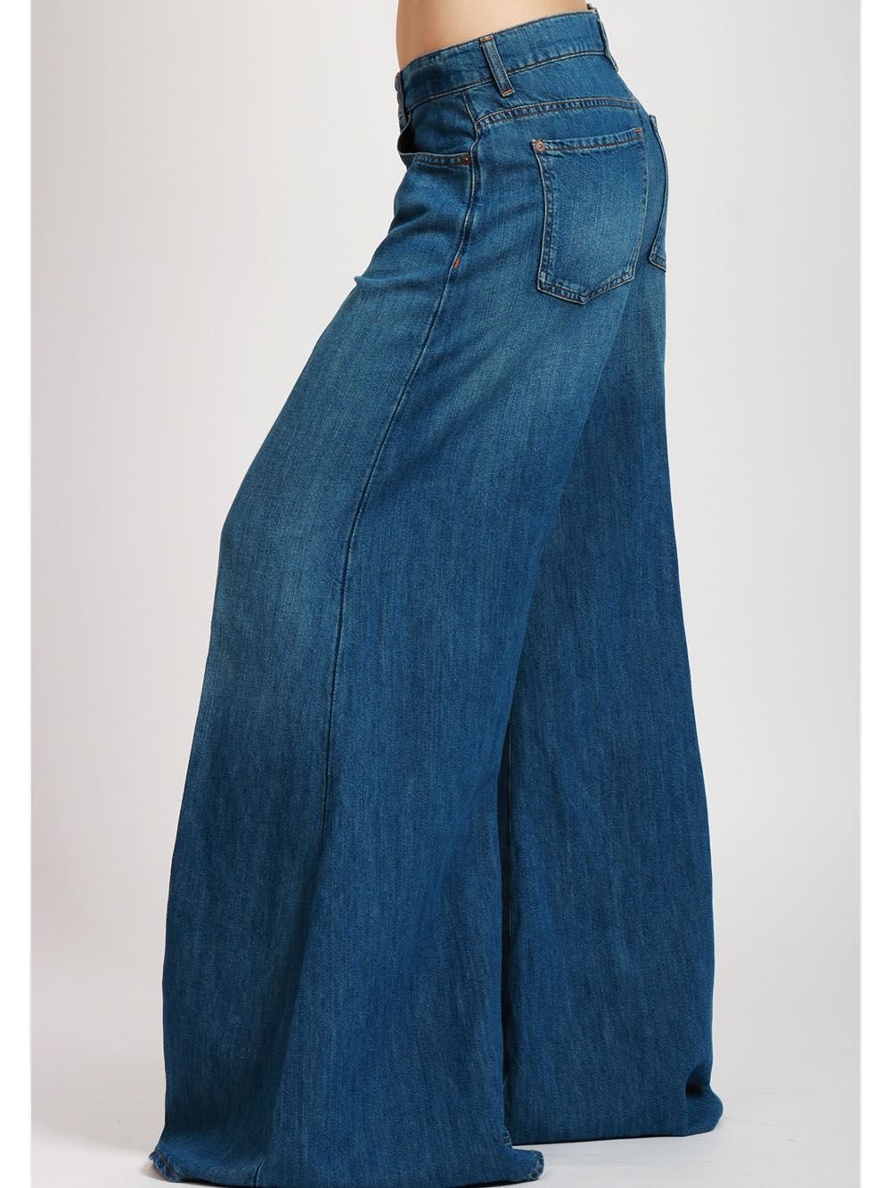 7 FOR ALL MANKIND Jeans Willow Palazzo in Denim Misto Lino Blu Denim