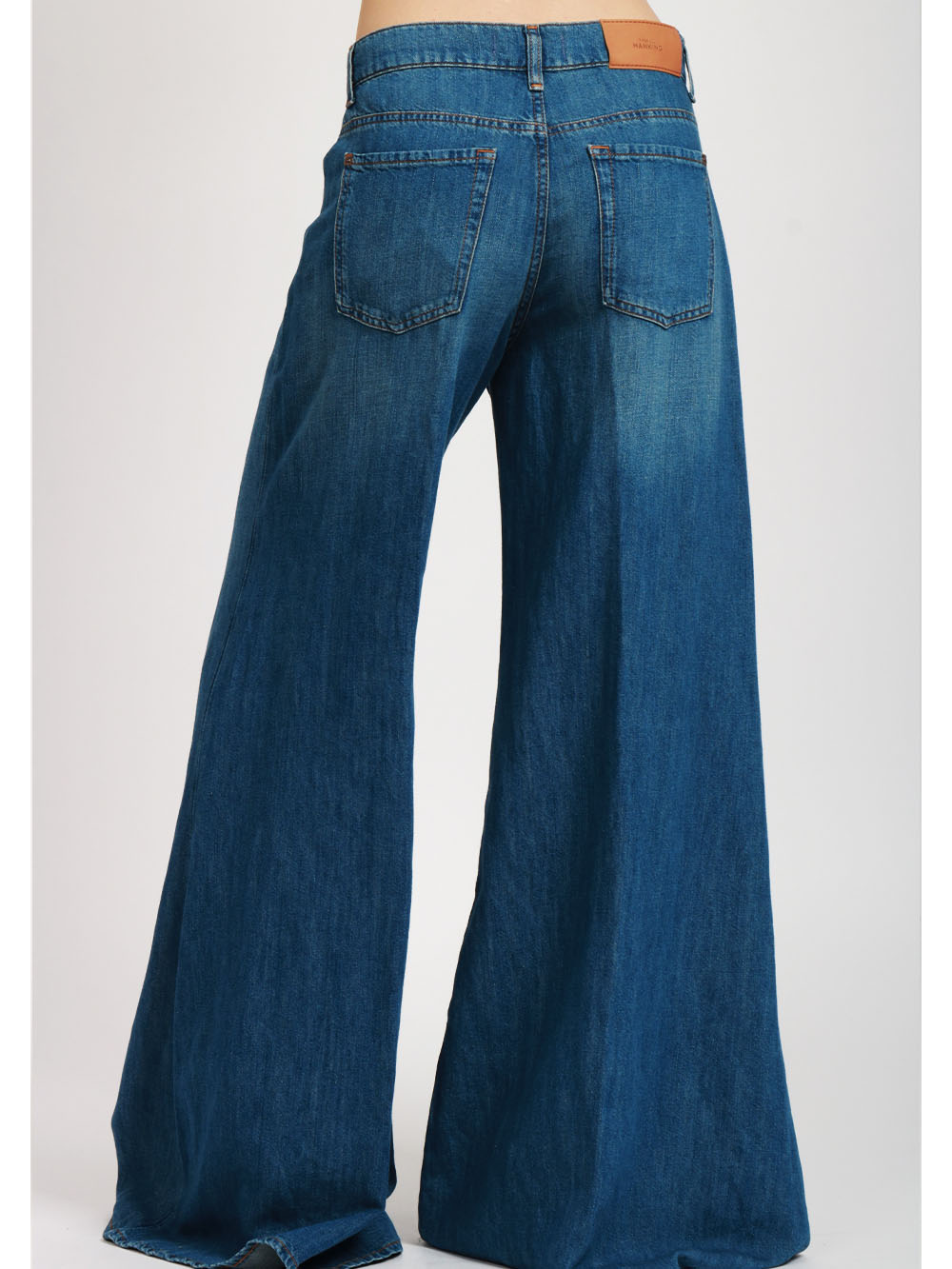 7 FOR ALL MANKIND Jeans Willow Palazzo in Denim Misto Lino Blu Denim