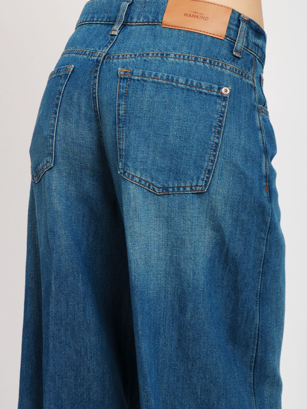 7 FOR ALL MANKIND Jeans Willow Palazzo in Denim Misto Lino Blu Denim