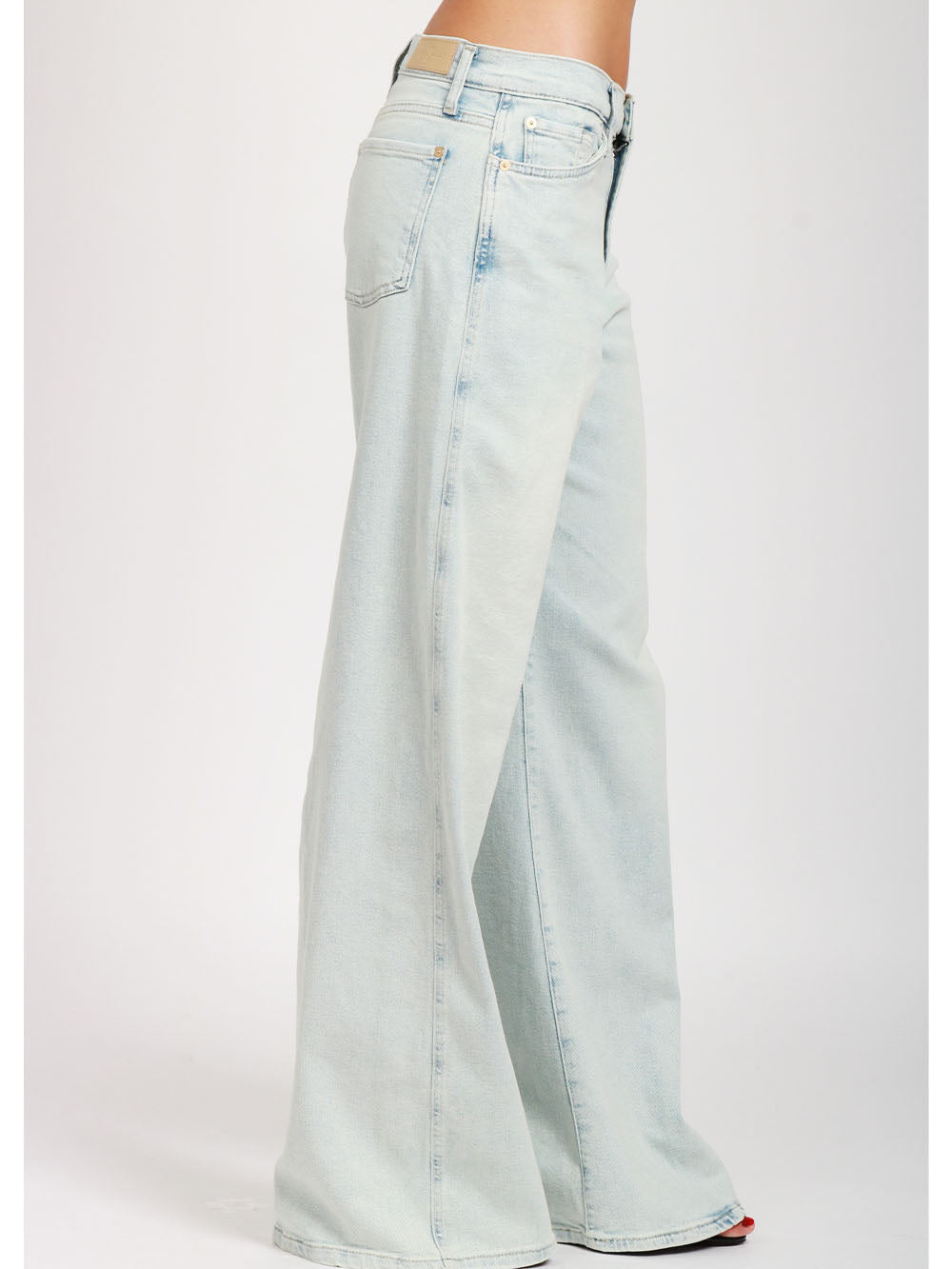 7 FOR ALL MANKIND Jeans Lotta Palazzo in Denim di Cotone Celeste Denim chiaro
