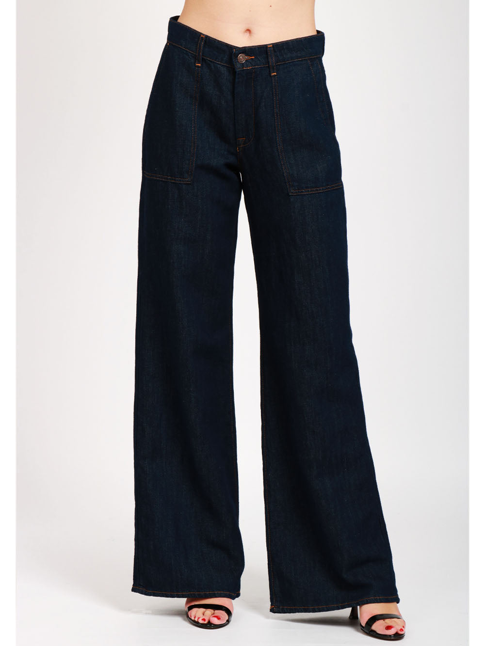 7 FOR ALL MANKIND Jeans Lotta Palazzo in Denim Misto Lino Blu Notte Denim