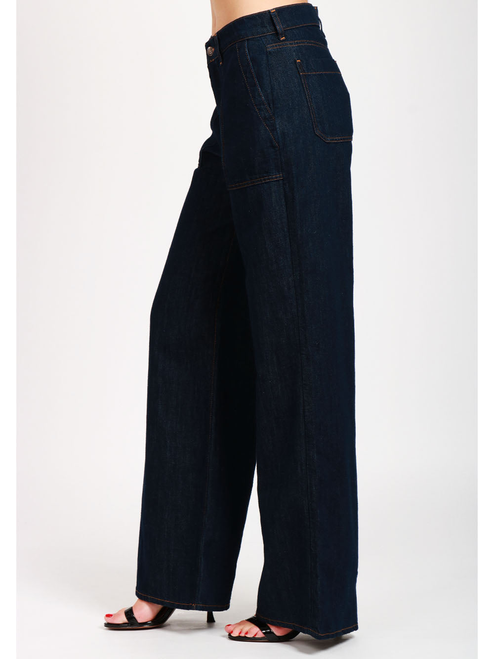 7 FOR ALL MANKIND Jeans Lotta Palazzo in Denim Misto Lino Blu Notte Denim