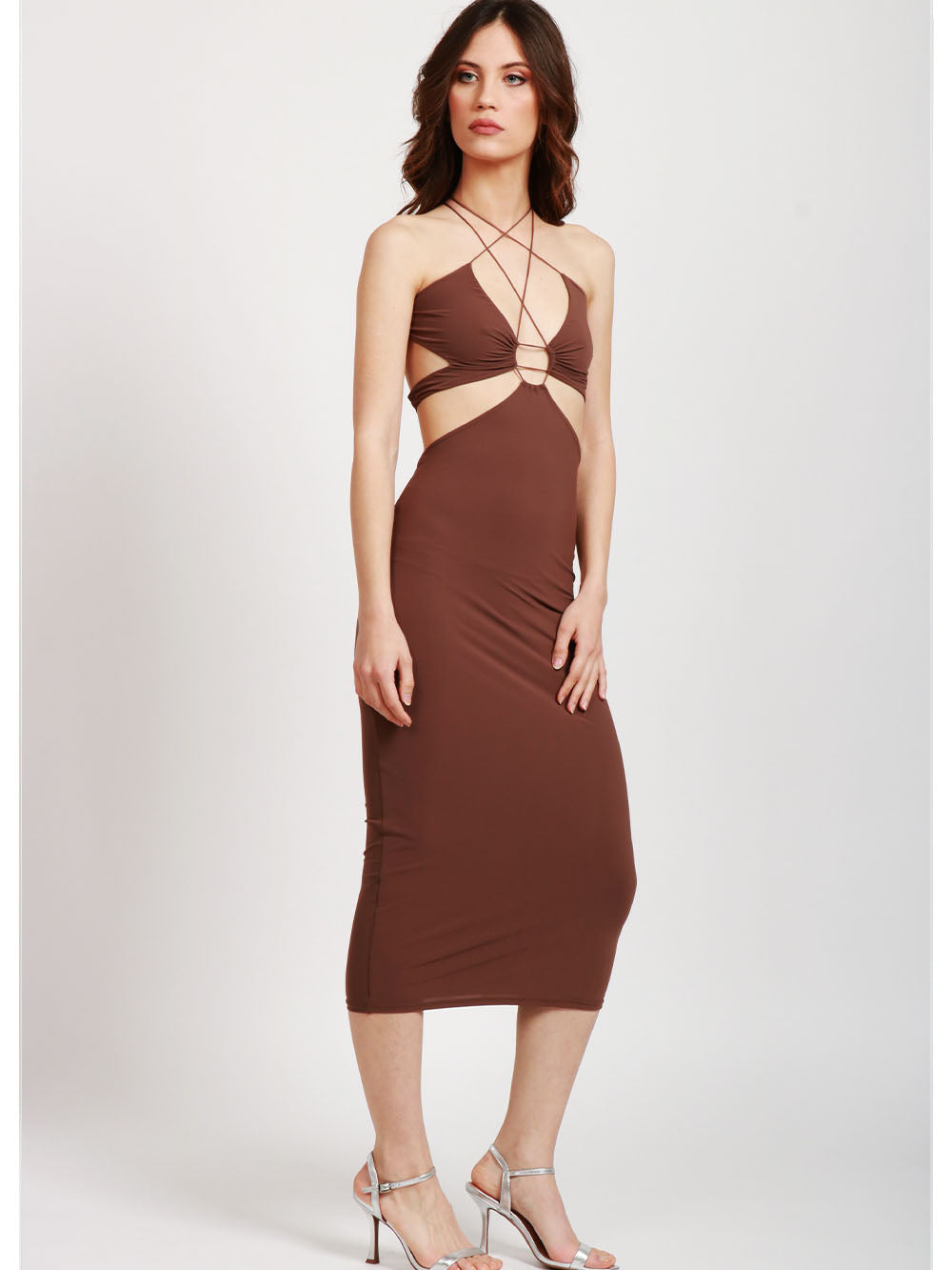 Vestito Klea Mocha Mousse con Cut Out
