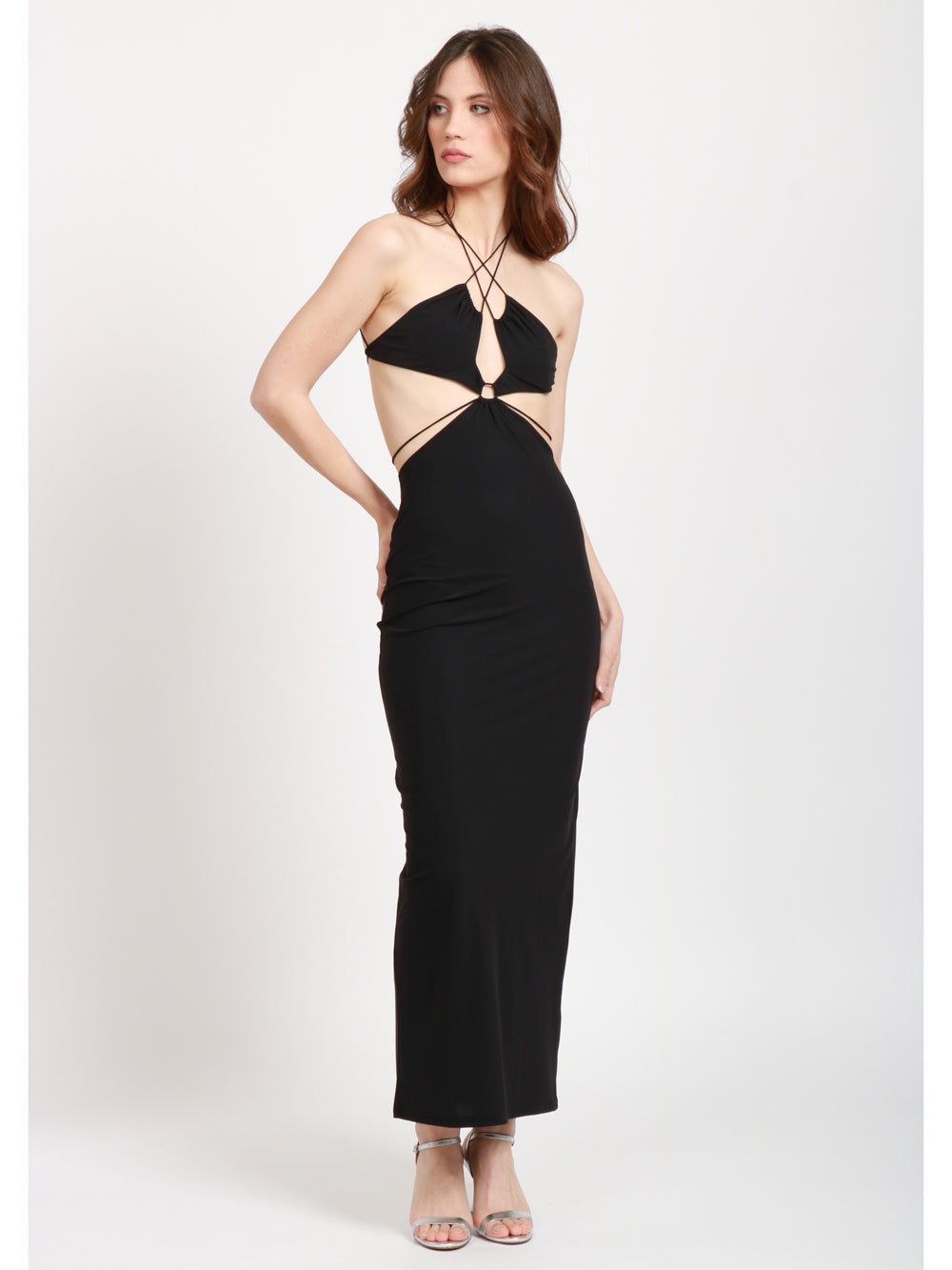 AMAZUIN VESTITO UMA MIDI CON CUT OUT Nero