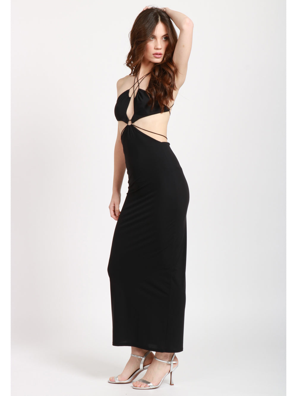 AMAZUIN VESTITO UMA MIDI CON CUT OUT Nero
