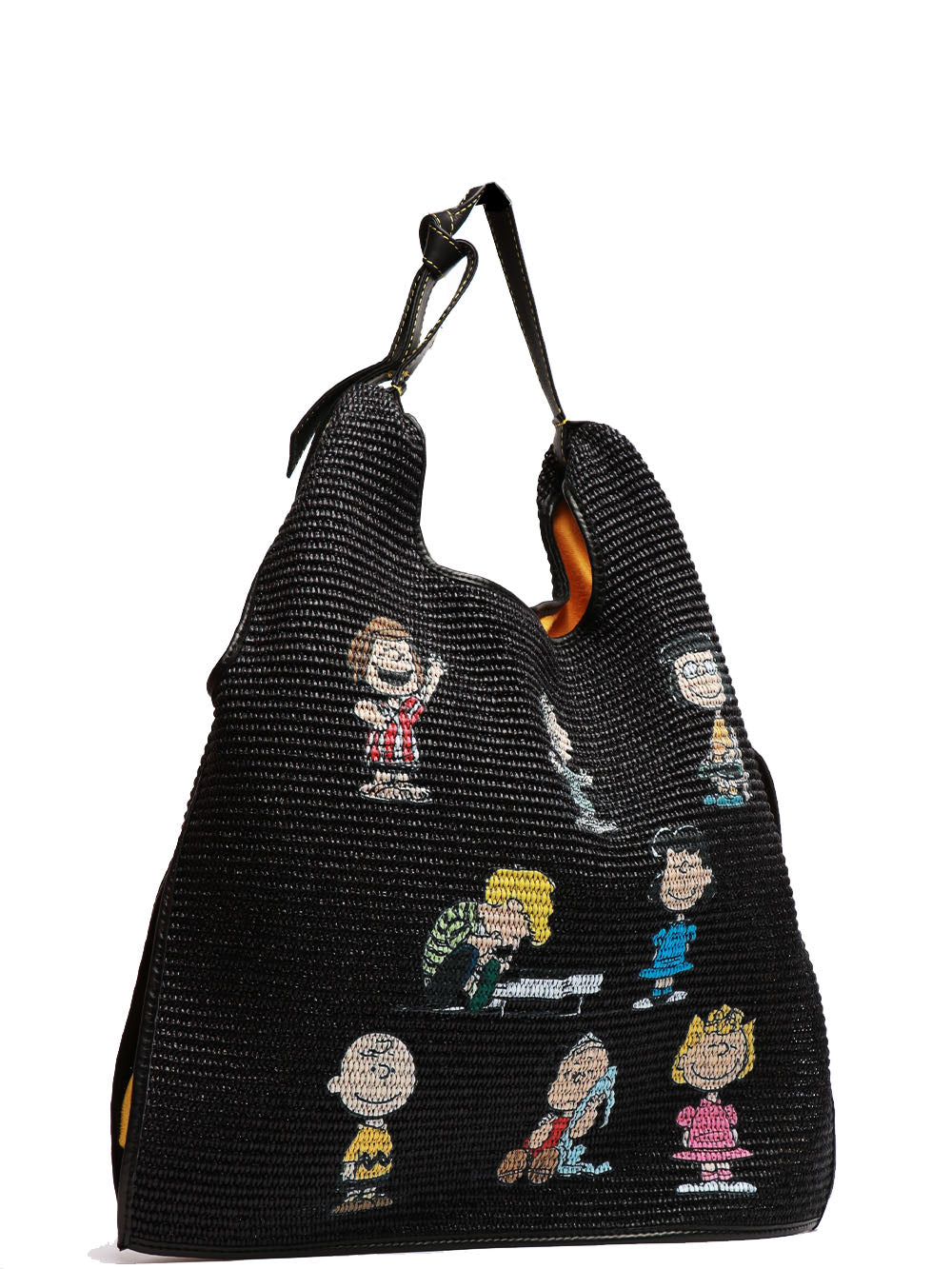 ANITA BILARDI Borsa a Spalla Picasso 2 in Rafia Nera con Peanuts Nero+giallo