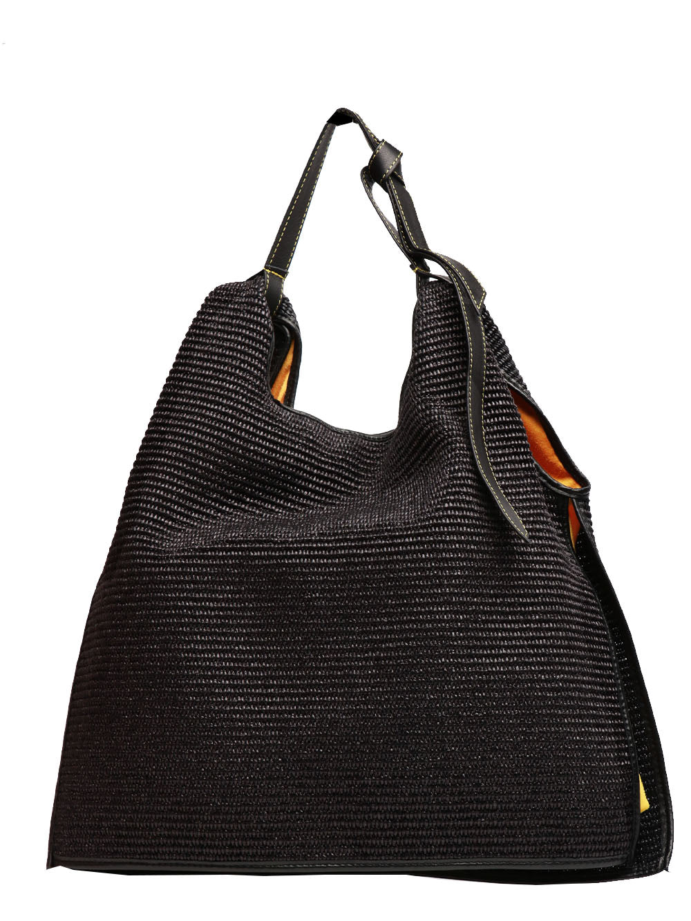 ANITA BILARDI Borsa a Spalla Picasso 2 in Rafia Nera con Peanuts Nero+giallo