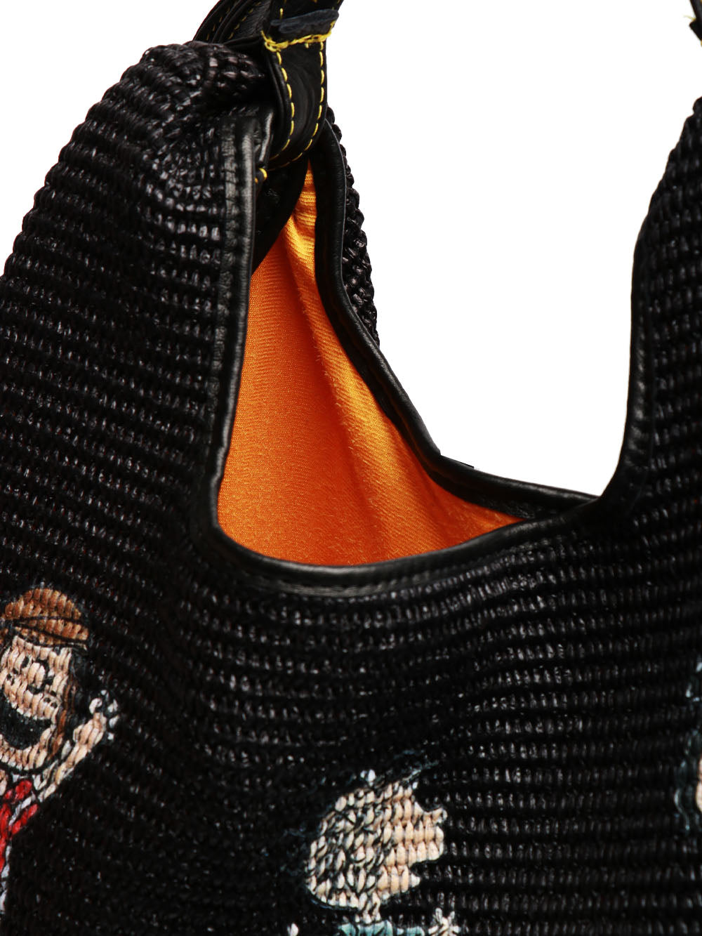 ANITA BILARDI Borsa a Spalla Picasso 2 in Rafia Nera con Peanuts Nero+giallo