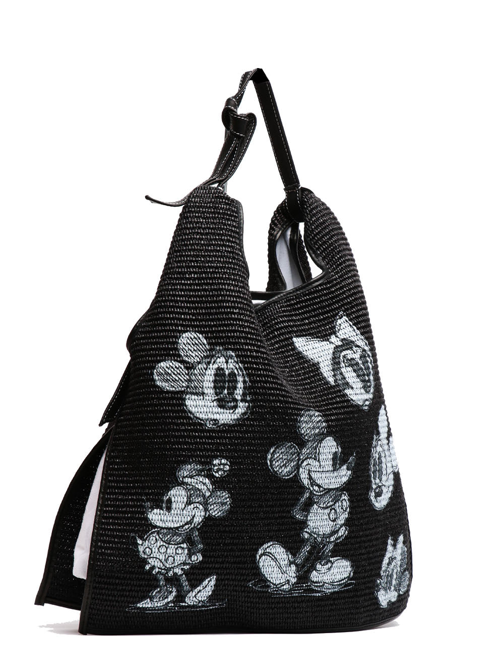 Picasso 5 Black Raffia Shoulder Bag with Mickey Mouse