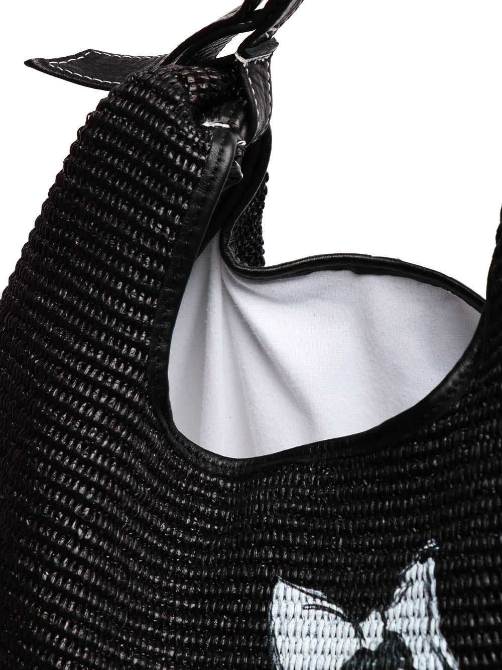 Picasso 5 Black Raffia Shoulder Bag with Mickey Mouse