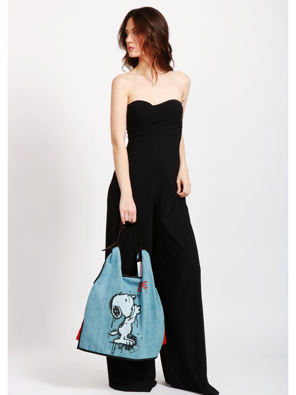 ANITA BILARDI Borsa a Spalla Picasso 7 in Denim con Snoopy Love Denim+rosso