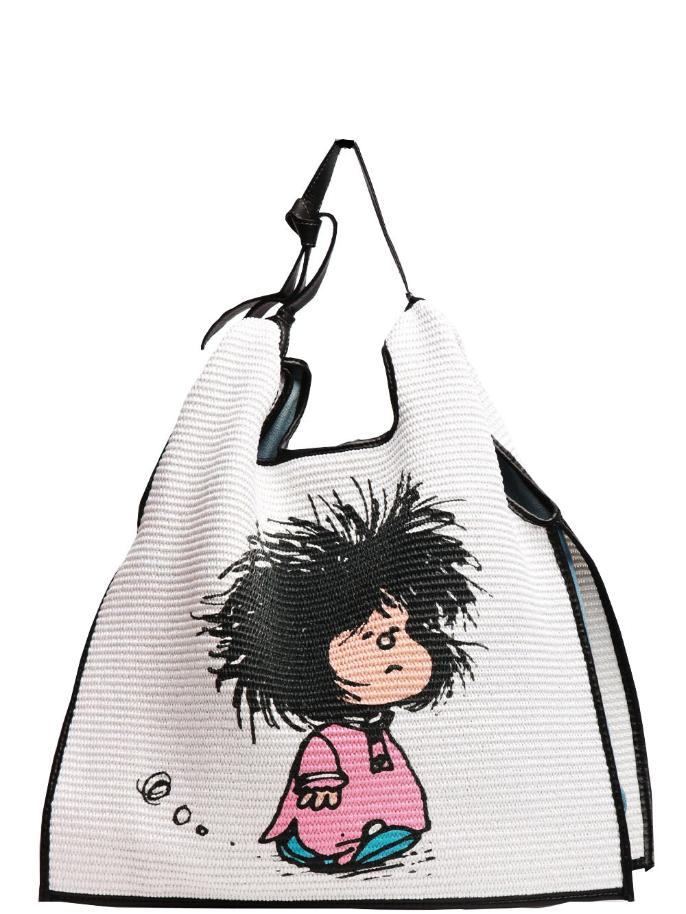 ANITA BILARDI Borsa a Spalla Picasso 8 in Rafia Bianca con Mafalda Bianco+denim