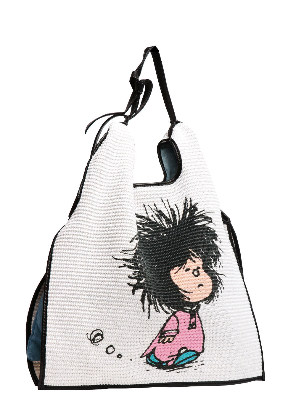 ANITA BILARDI Borsa a Spalla Picasso 8 in Rafia Bianca con Mafalda Bianco+denim