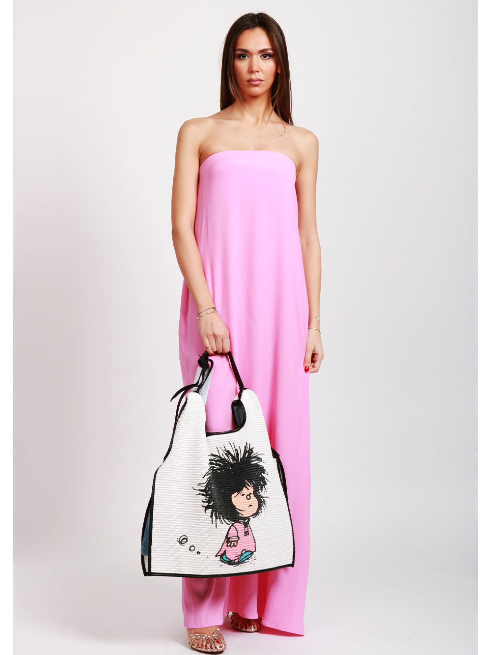 ANITA BILARDI Borsa a Spalla Picasso 8 in Rafia Bianca con Mafalda Bianco+denim