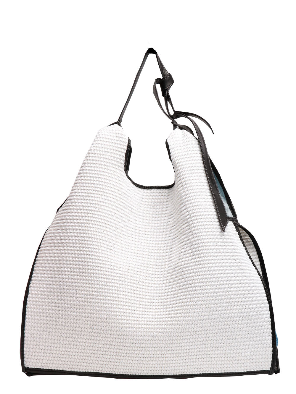 ANITA BILARDI Borsa a Spalla Picasso 8 in Rafia Bianca con Mafalda Bianco+denim