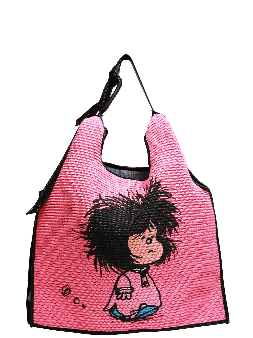 ANITA BILARDI Borsa a Spalla Picasso 8 in Rafia Rosa con Mafalda Rosa+denim