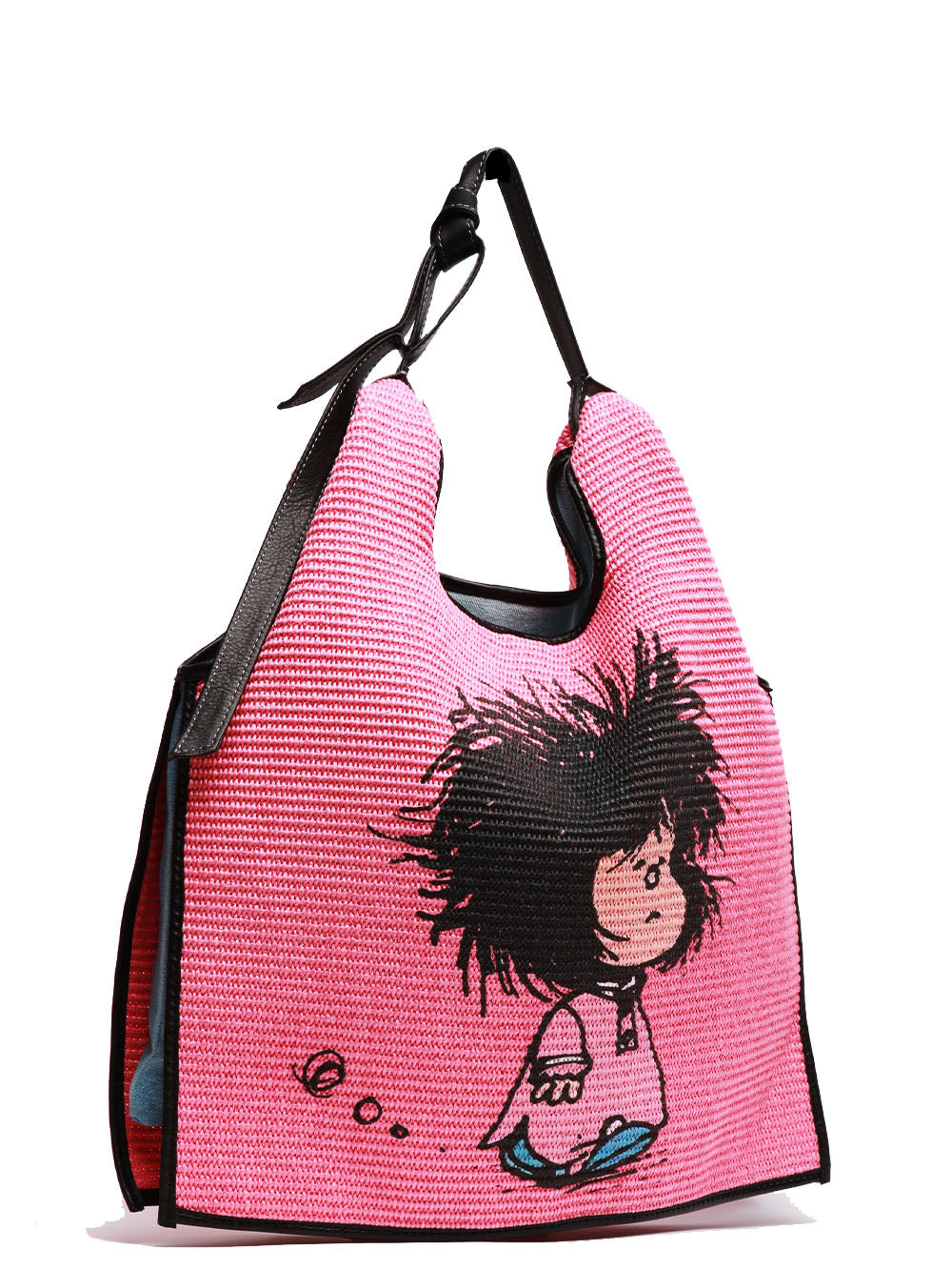 ANITA BILARDI Borsa a Spalla Picasso 8 in Rafia Rosa con Mafalda Rosa+denim