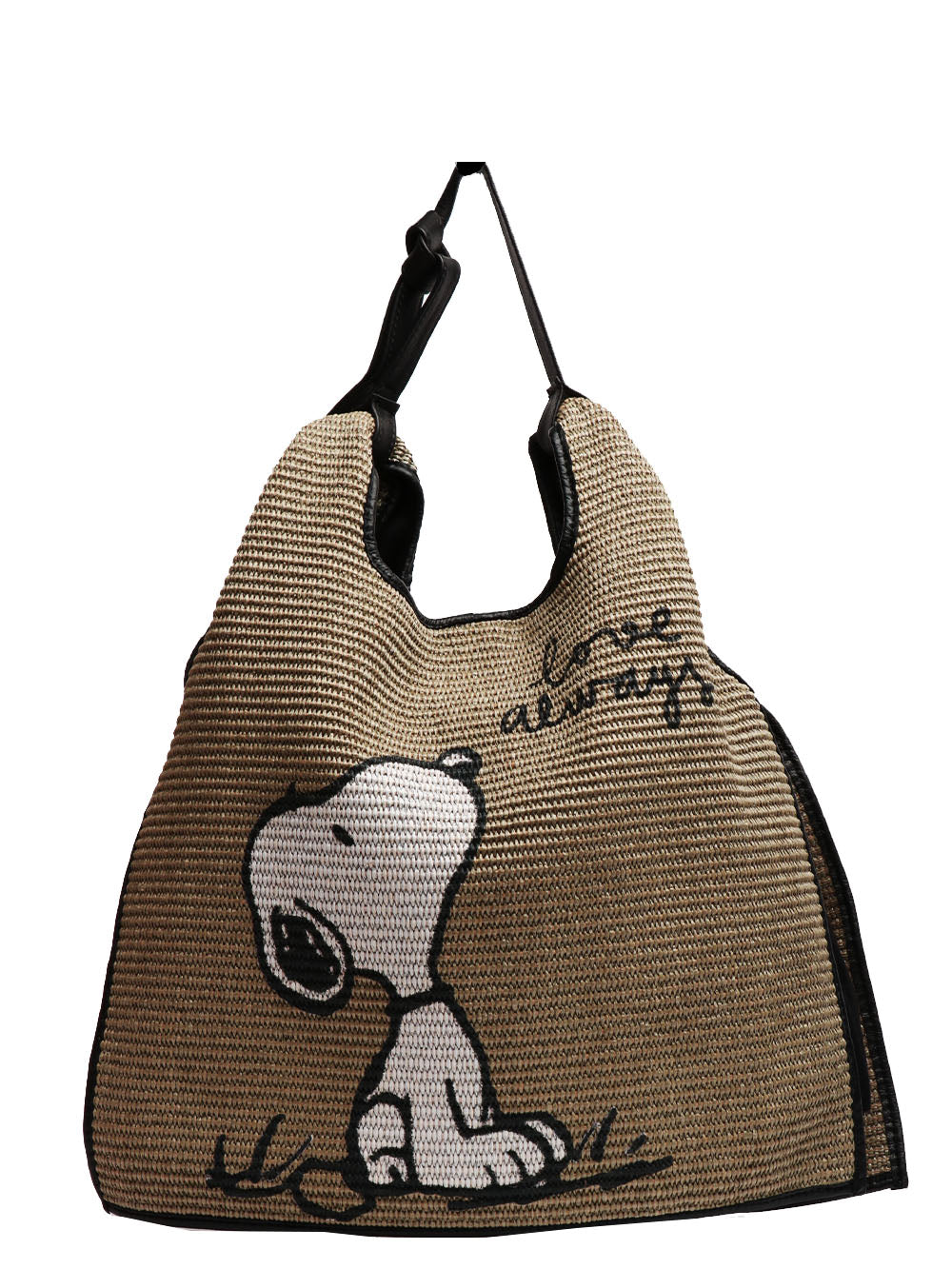 ANITA BILARDI Borsa a Spalla Picasso 9 in Rafia con Snoopy Love Always Kaki+nero