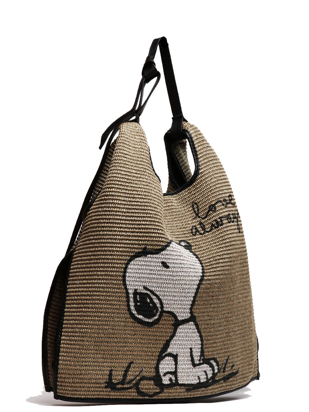 ANITA BILARDI Borsa a Spalla Picasso 9 in Rafia con Snoopy Love Always Kaki+nero