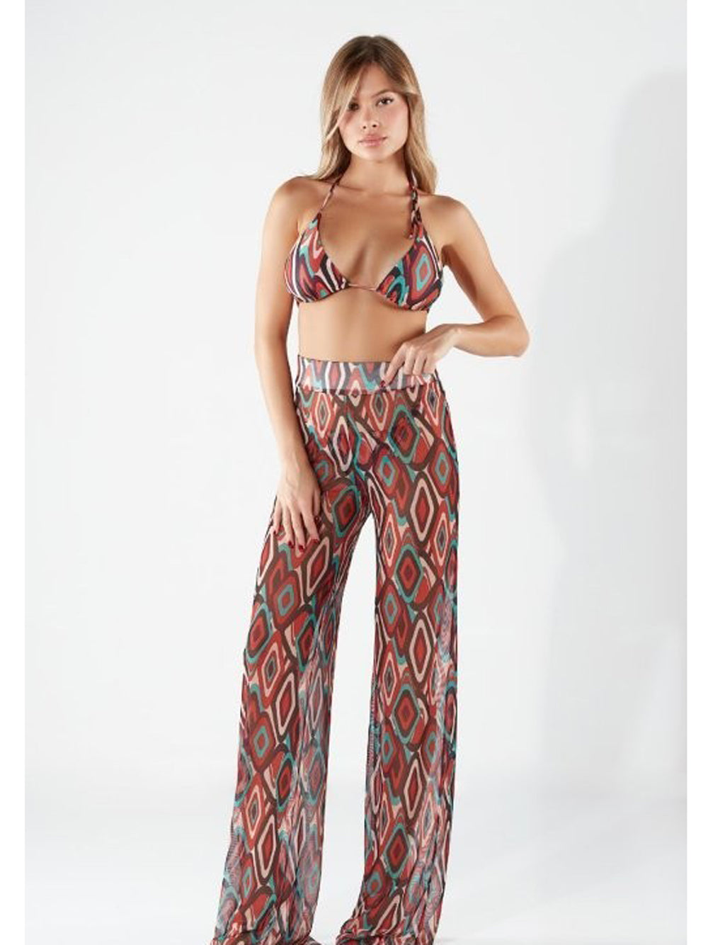 BG LOVE Pantaloni in Tulle Rosso a Fantasia Rosso+color