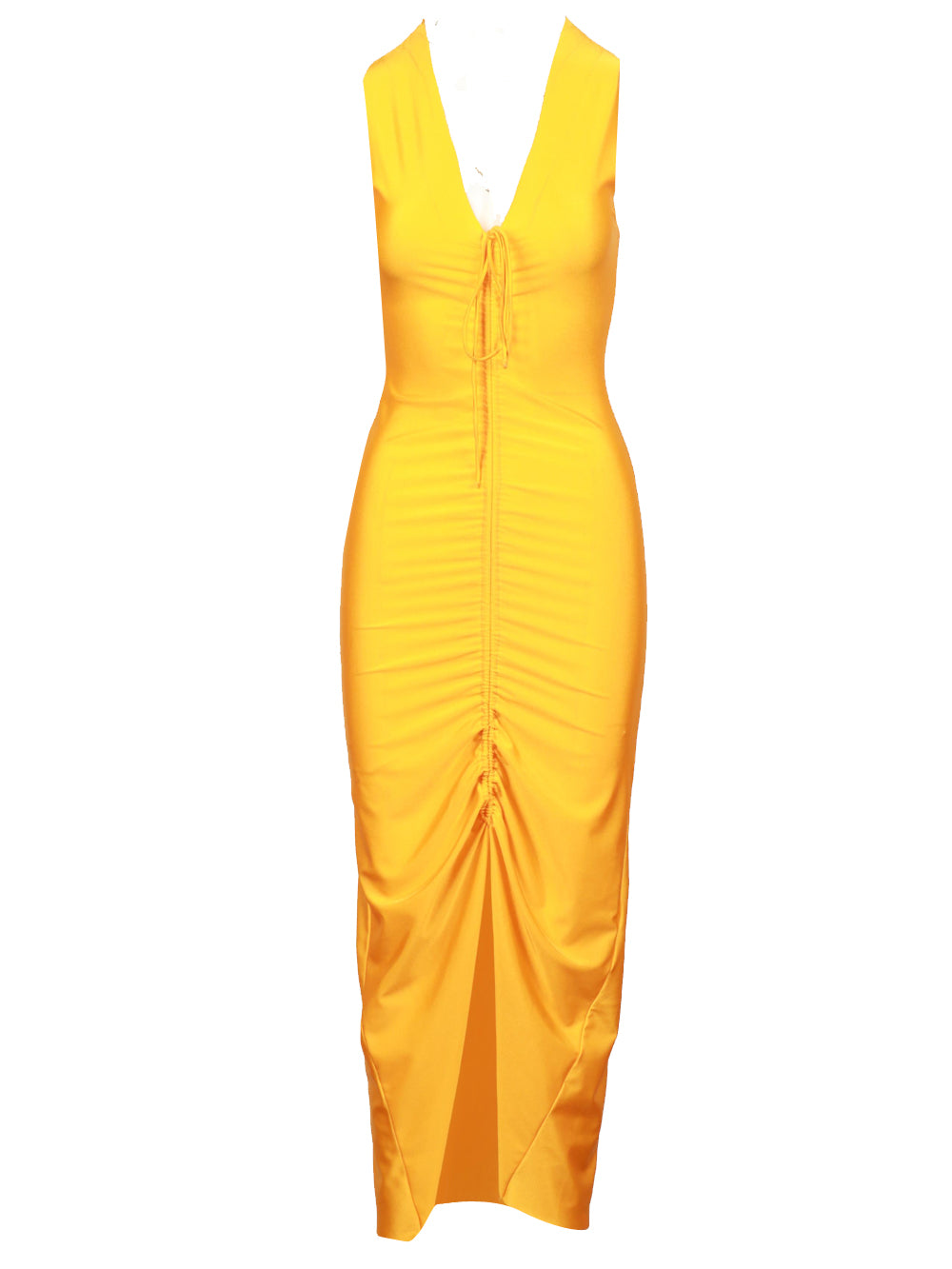 BG LOVE Vestito Diana Lungo Ocra con Drappeggio Ocra