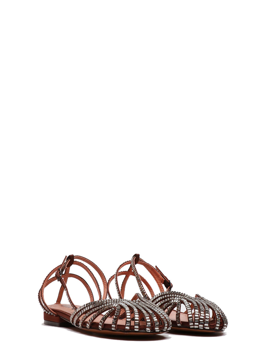 BIBI LOU Sandali Serabi Ballerina Gioiello in Pelle Marroni con Strass Marrone