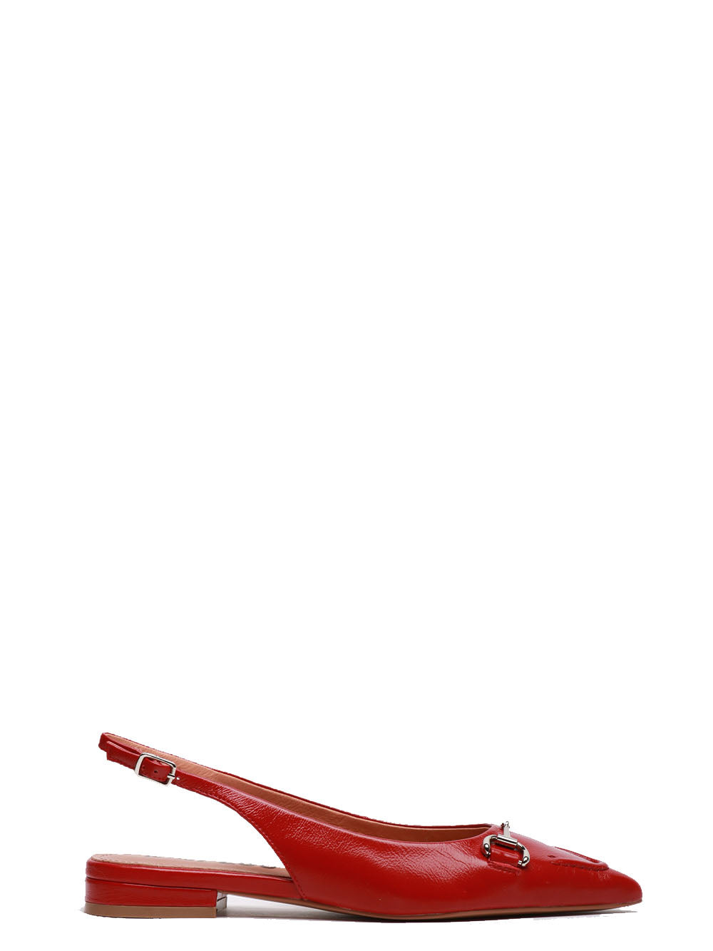 BIBI LOU Scarpe Ballerina Ashe a Punta in Pelle Rosse con Fibbia Bordeaux