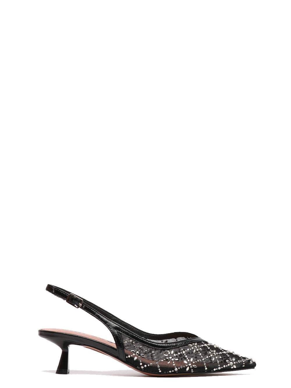 BIBI LOU Scarpe Décolleté Helia Slingback in Rete Nere con Strass Nero