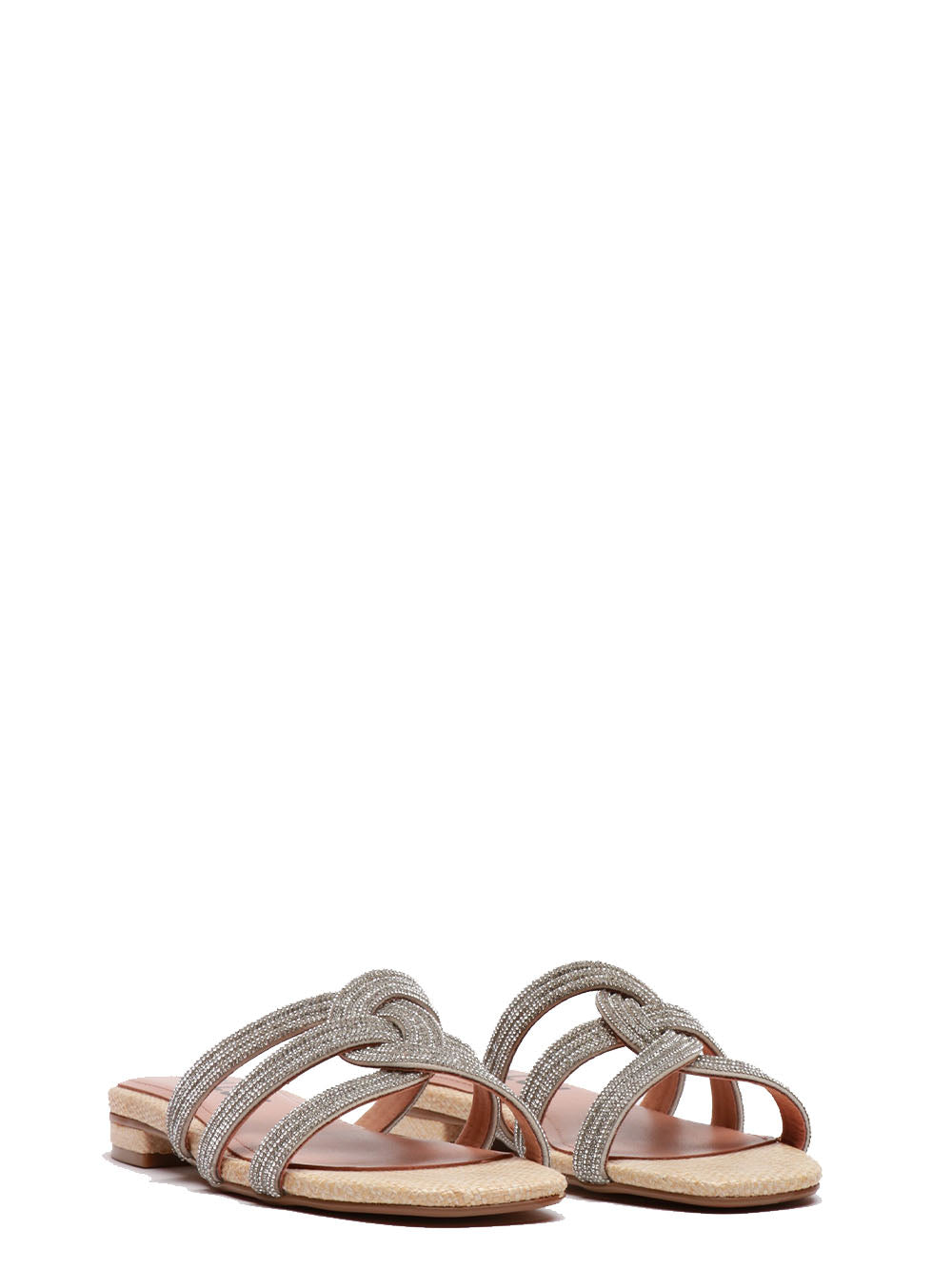 BIBI LOU Sandali Eve Bassi in Rafia con Fascia in Strass Argento Corda/argento