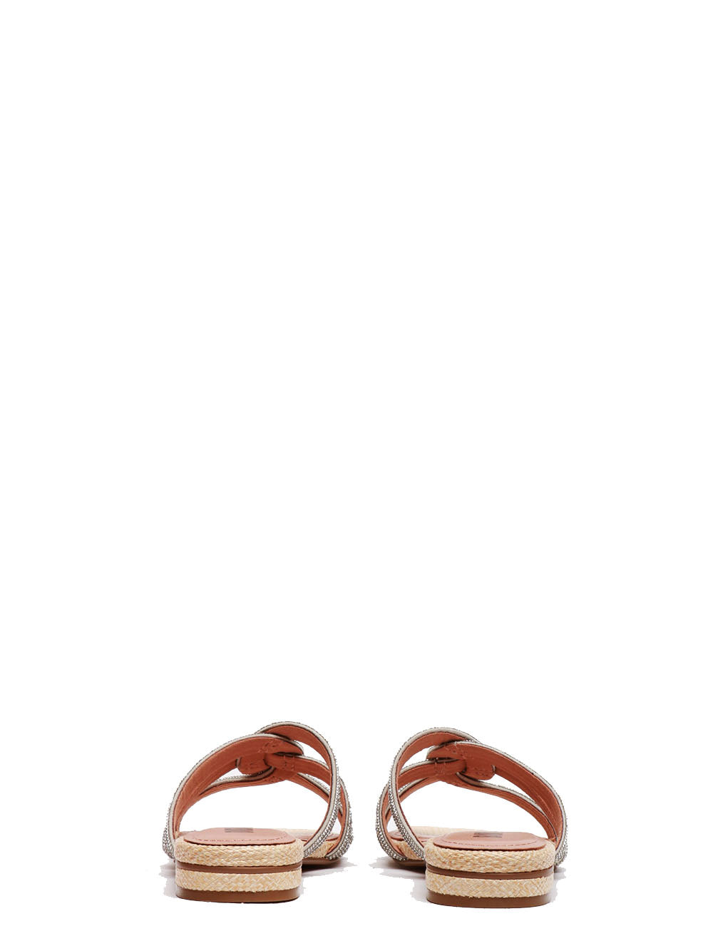 BIBI LOU Sandali Eve Bassi in Rafia con Fascia in Strass Argento Corda/argento